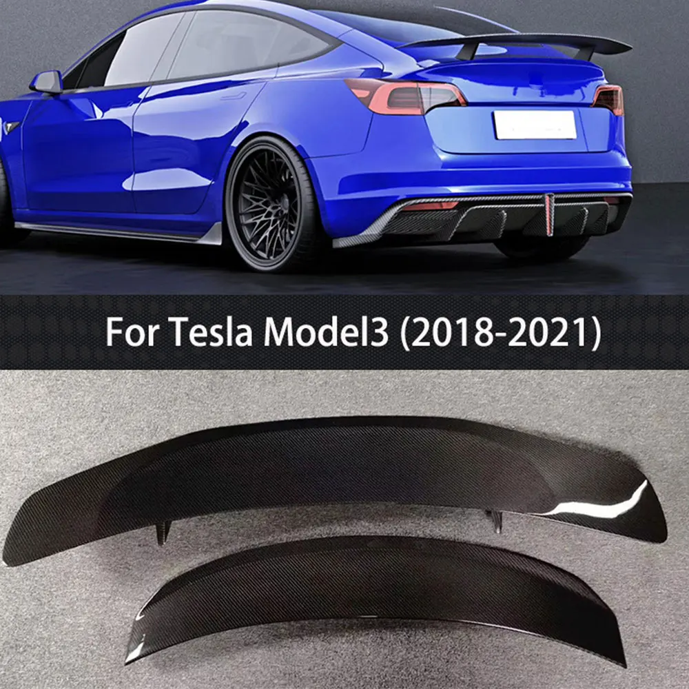 For Tesla Model 3 Carbon Fiber Spoiler Wing Performance 2018-2023 Rear Luggage Lid Shiny Black Model 3 Accessories GT Style Tail