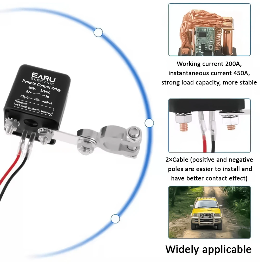 Batterieschalter-Relais, 12 V, ferngesteuert, Autosteuerung, Batterietrennschalter, Trennschaltung, Isolator, Diebstahlschutz, mit Dual-Fernbedienungsschalter-Relais – Detail 6