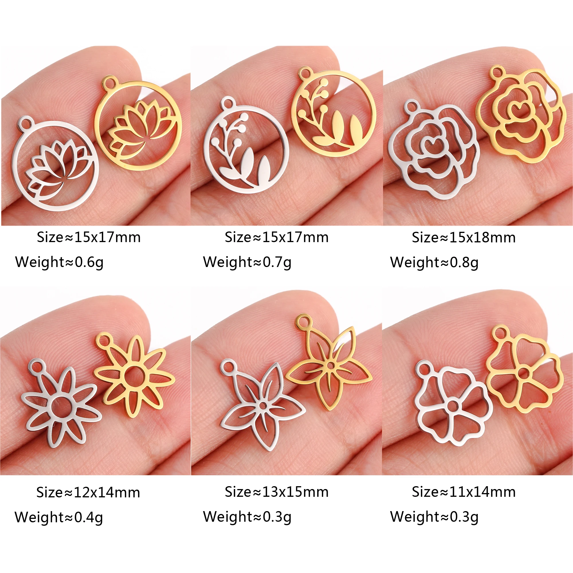 5 Teile/los Hohle Blume Charms Edelstahl Lotus/Rose/Sakura Anhänger Glück Amulett Diy Ohrringe Halskette Handwerk Schmuck machen