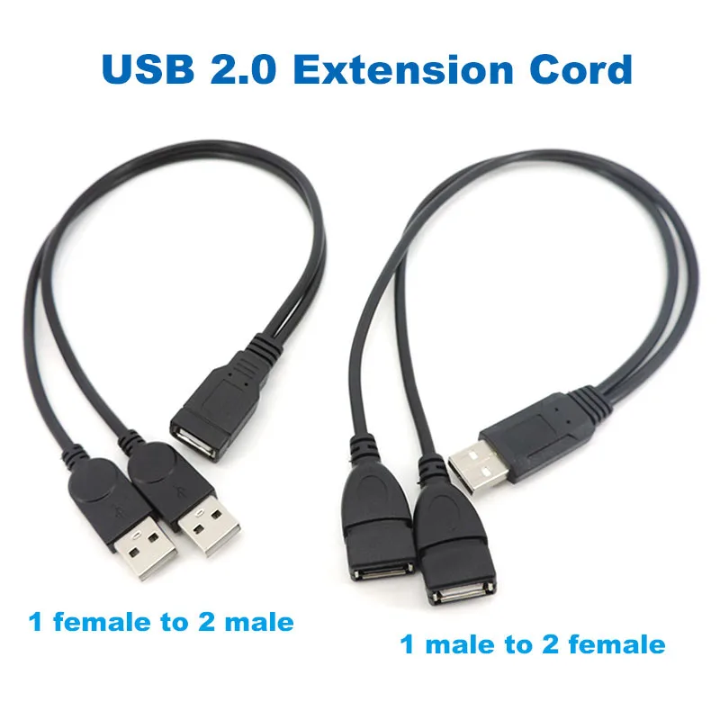 USB2.0 USD A 1 Male female Plug To 2 male Female Socket USB 2.0 Extension cord Data Cable Power supply Adapter Converter plug