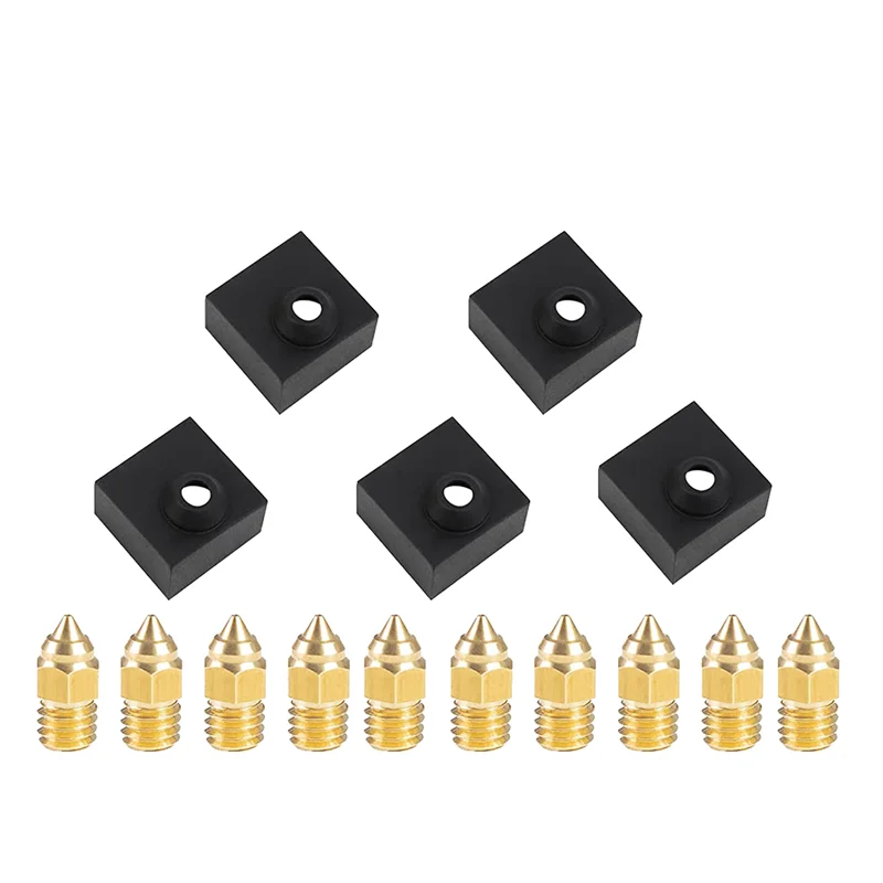 5PCS Heater Block Silicone Cover with 10PCS 0.4mm Nozzles, Silicone Sock Ender3/Brass For VOLCANO Nozzle Kit