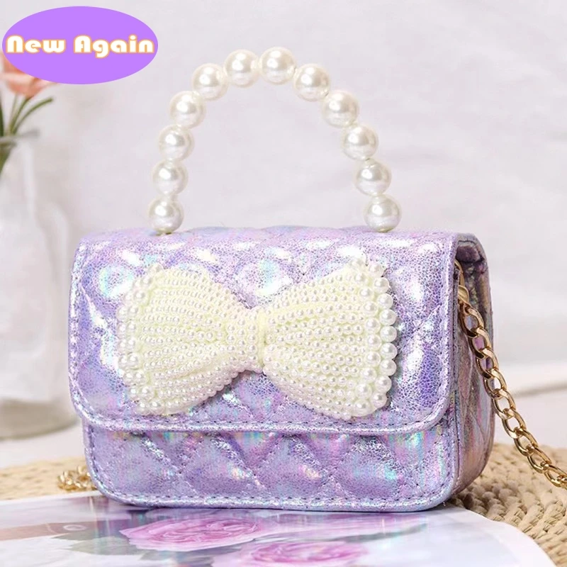 Children's Bag 2024 Fashion Pearl Bow crossbody bags Girls cute fashion handbags shoulder bag Toddlers Mini totes NAB289