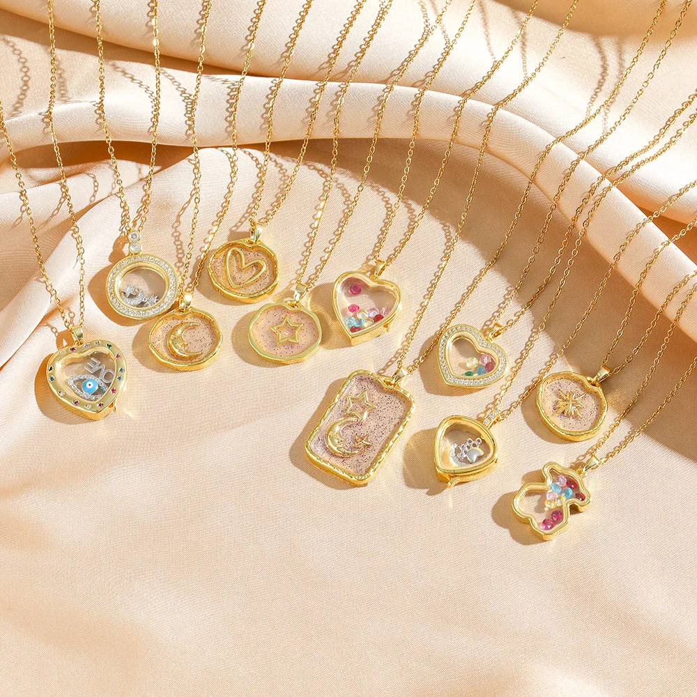 

Colorful Zircon Titanium Steel Necklace for Women Unique Openable Hollow Bear Star Moon Pendant Fashion Jewelry Gift Accessories