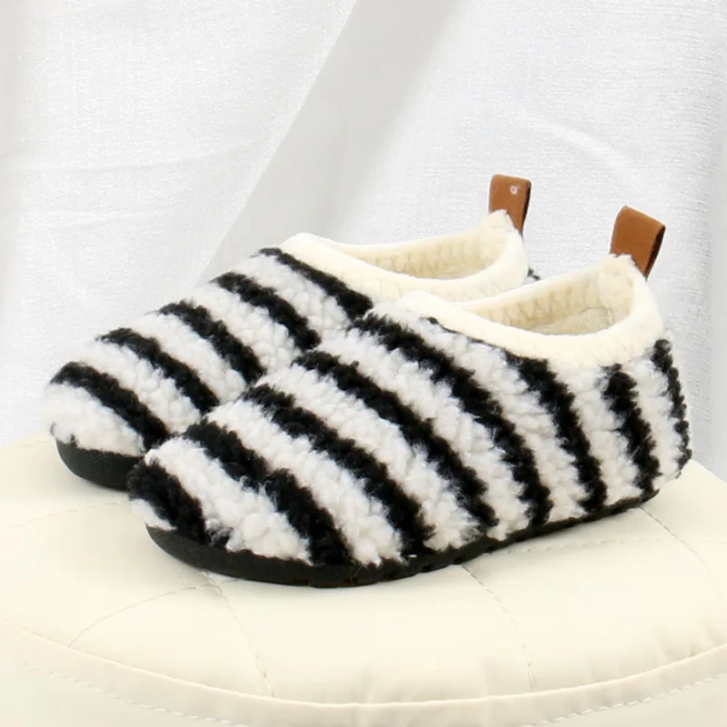 Kids Floor Shoes Toddler Plush Warm Home Slippers Boys Girls Soft Anti-slip Indoor Socks Shoe Fashion Stripe Child Walking Shoes