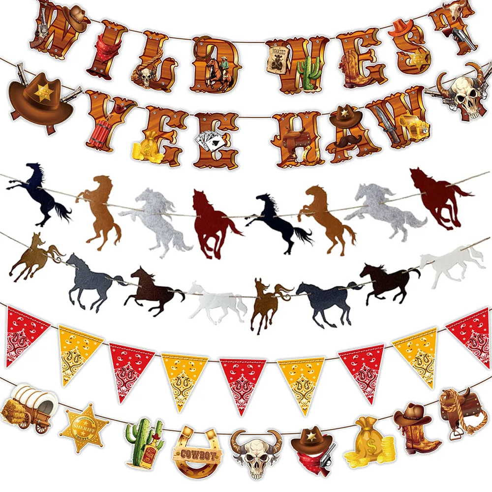 Western Party Dekorationen Cowboy Banner Wimpel Wild West Cowboy Hängende Girlande Baby Dusche Western Geburtstag Party Supplies – Detail 1