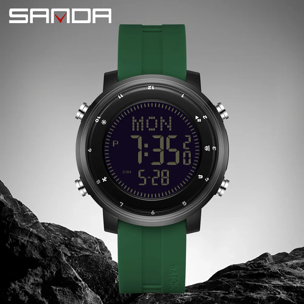 SANDA Men's Digital Sports Circular Silicone Watch Waterproof Dual Time Stopwatch Alarm Backlight Countdown Watches for Men