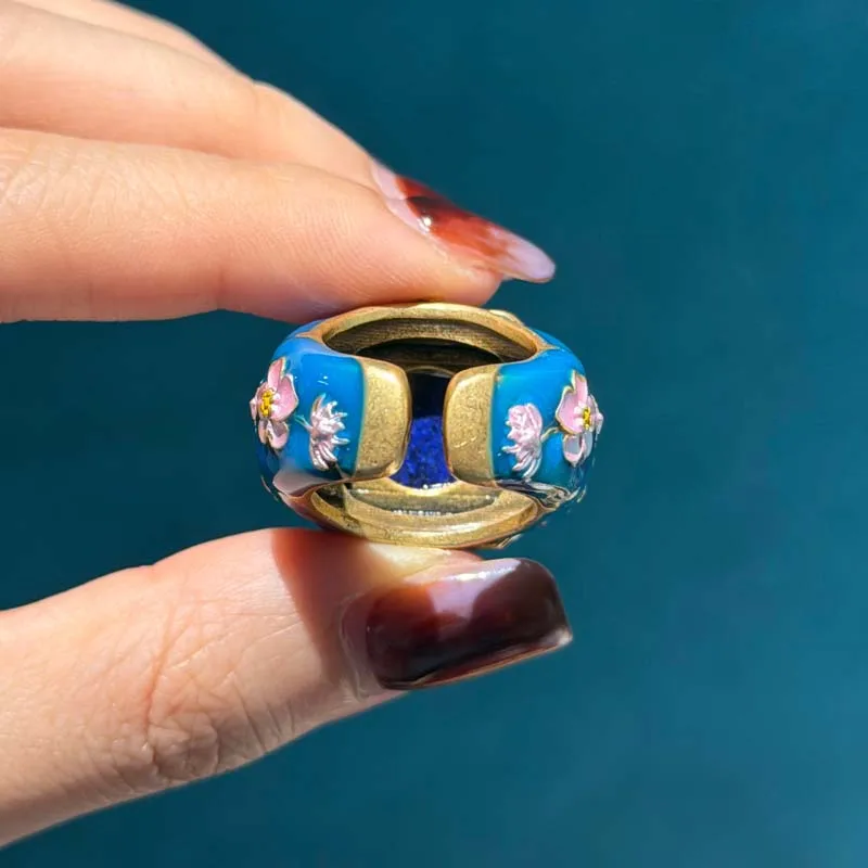 Vintage Square Red Blue Rhinestone Flower Rings - Image 5
