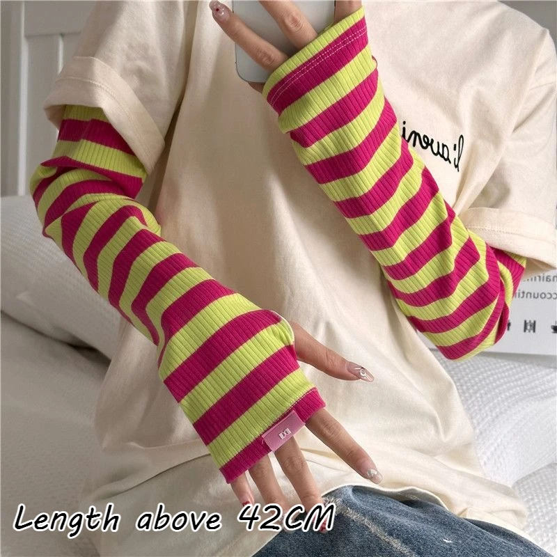 Loose Striped UV Protection Arm Sleeves Summer Ice Sleeves for Driving Cycling Fashion Decorative Sun Protection Arm Covers image 6