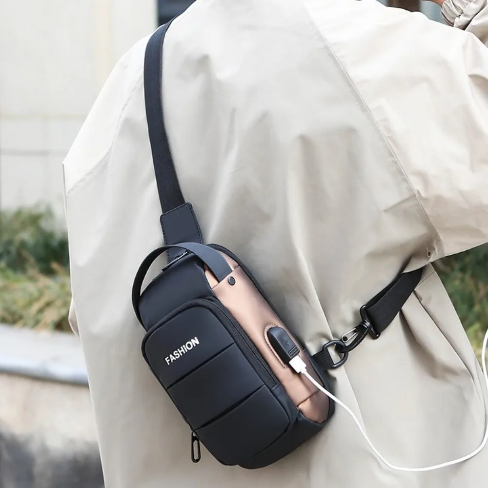 

Anti-theft Men's Chest Bag Adjustable Strap USB Charging Port Password Sling Bag Waterproof Large Capacity