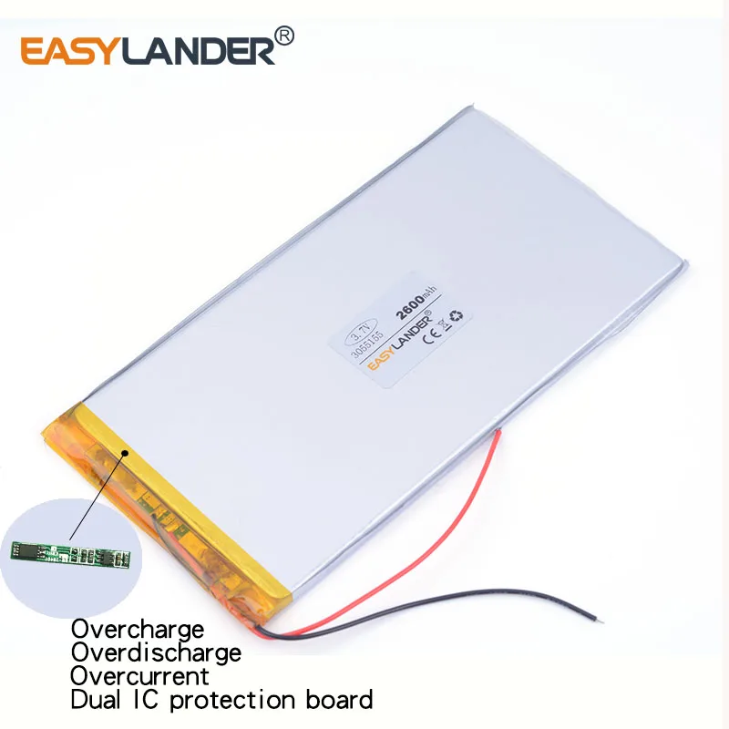 3055155 3.7V 2600mAh Rechargeable Lithium Li-ion Li Polymer Battery For E-book tablet pc power bank PAD