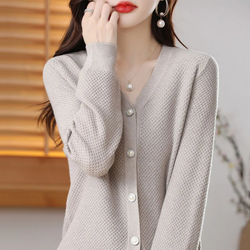 Cashmere cardigan Fall/winter 2022 Cashmere Sweater Women V-Neck Pure Color Casual Long-sleeved Loose Cashmere cardigan Women\'s