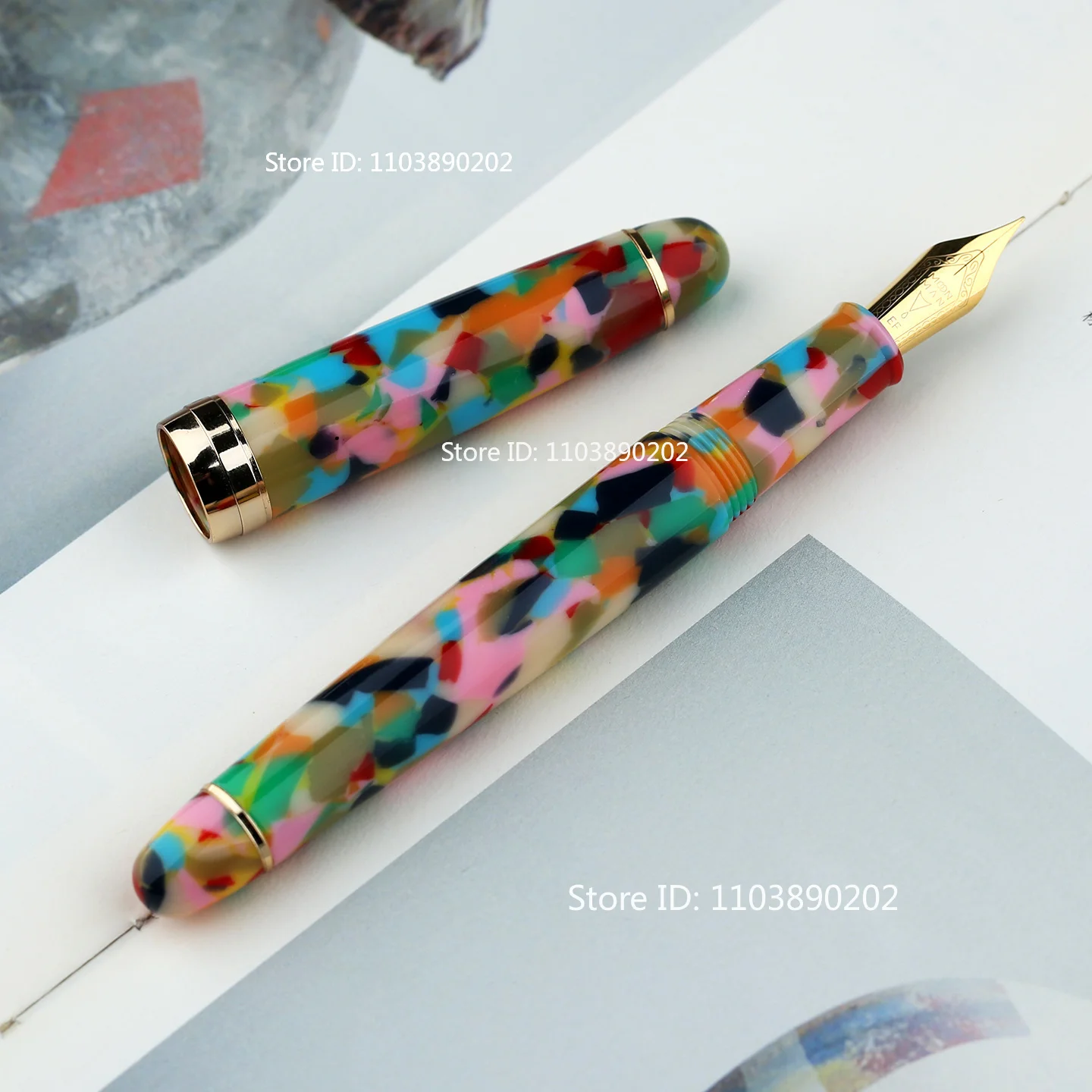 MAJOHN S7 Sugar Colorful Resin Fountain Pen No.6 35mm EF/F Iridium Nib Gold Plated Universal Writing Practice Pen School