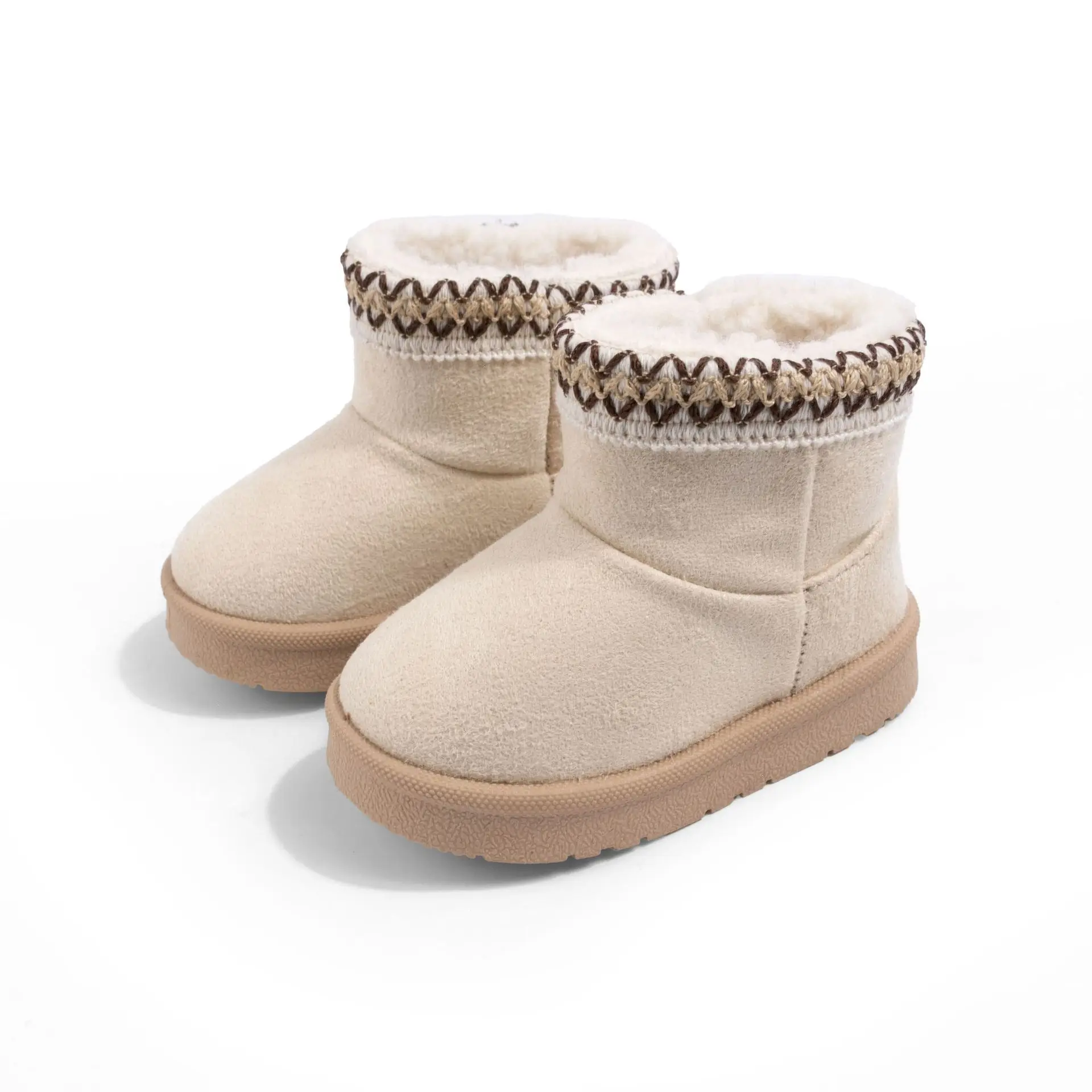 Winter Lace-Round Baby suede Snow Boots Fleece-Lined Thick Sole Toddler Cotton Boots Warm Short Ankle Shoes