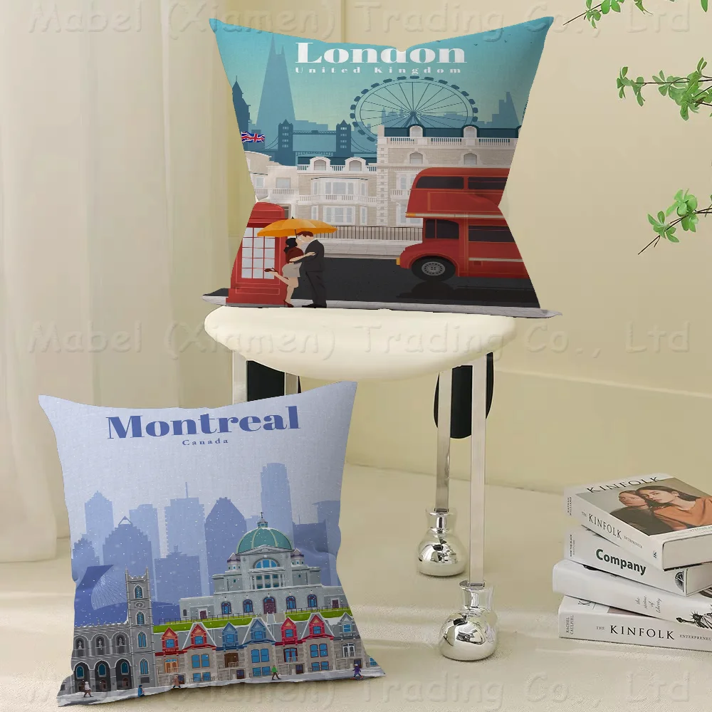 

World Cities Travel Cushion Cover Car Throw Pillow Case For Sofa Car Christmas Gift 40x40cm 45x45cm