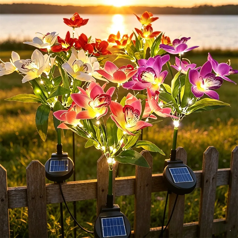 

Faux Orchid Flower Solar Garden Pathway Light Decorative Yard Lawn Lamp Outdoor Landscape Patio Walkway Night Lighting Decor