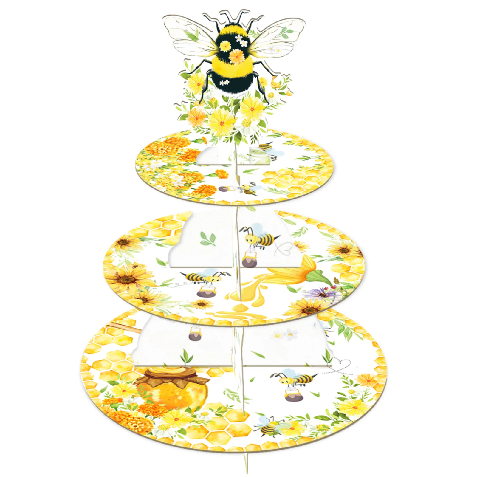 

Honey Bee Cupcake Stand,3 Tier Bee Birthday Party Decorations for Kids Boys Teenagers Pastoral Bee Themed Cardboard Cupcake