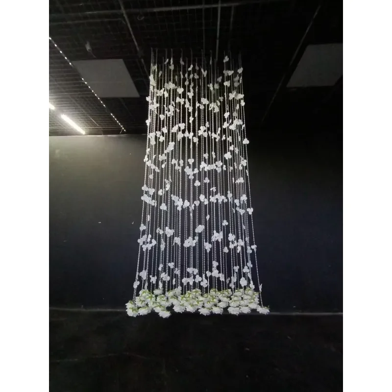 H580 Wedding Ceiling Acrylic Beaded Curtains Rose Petals Chain for Hall Stage Decoration