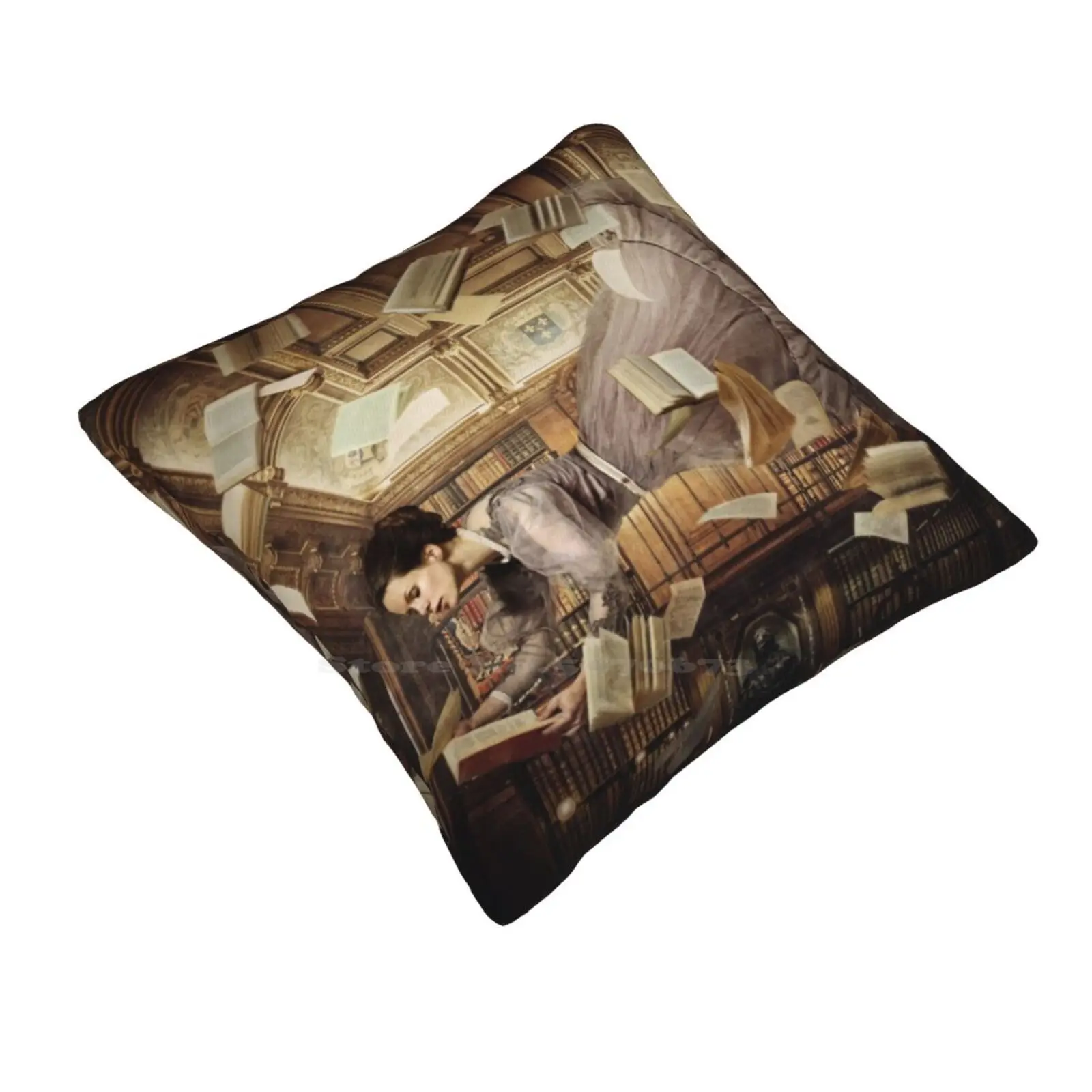 Fallen Home Sofa Car Waist Throw Pillowcase Model Girl Books Library Beauty Flying Levitation Sheets Paper Inspiration Poetry