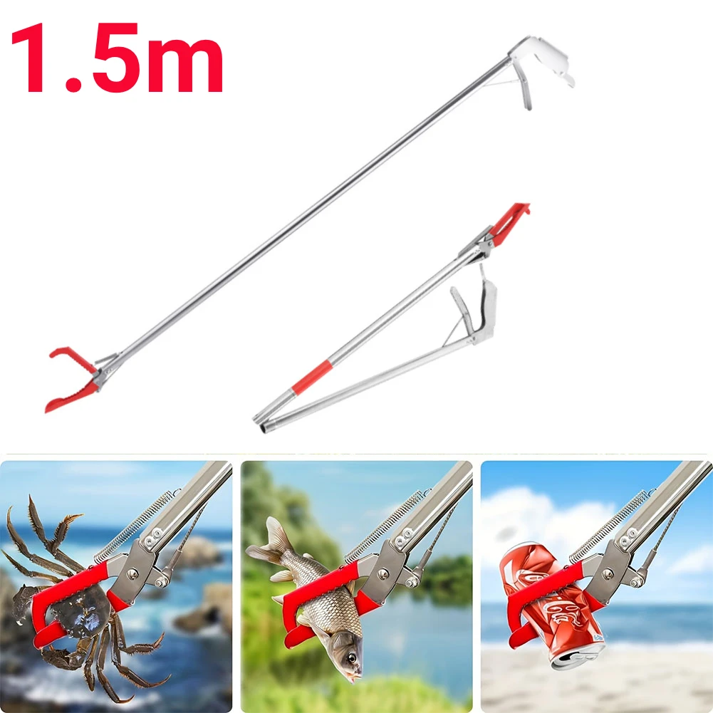 1.5m Foldable Snake Tongs Snake Catcher Tong Wide Jaw Stainless Steel Reptile Grabber Tool Snake Hook Catcher Loach Rubbish Clip