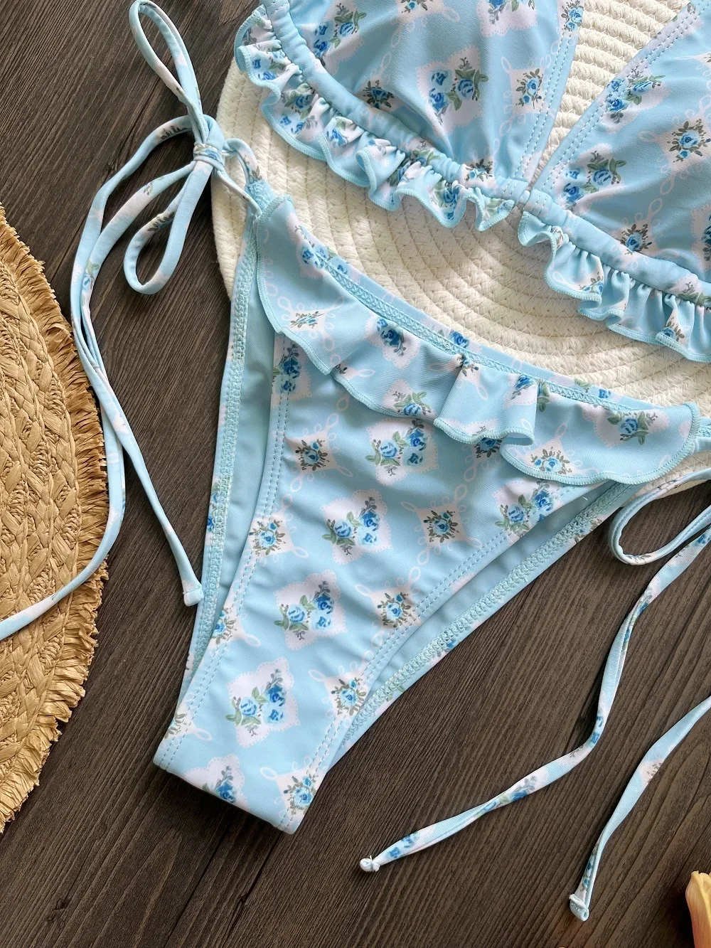 RUOTONSEPT Sexy Lotus leaf edge Print Bikini Set Women Swimsuit Two-piece Triangle Thong Swimwear Bathing Suit Brazilian Biquini