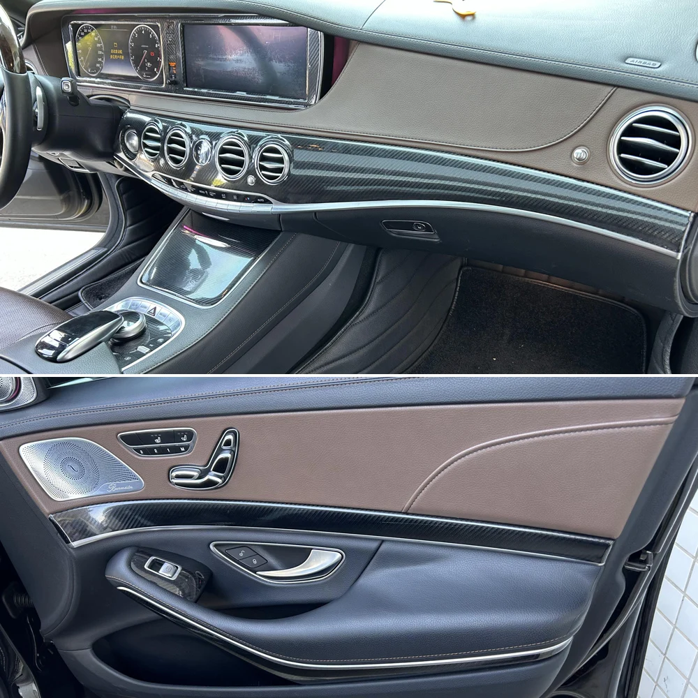 Carbon Fiber Interior Trim Stickers For Benz S Class W222 X222 2014-2020 Central Console Gear Shift Panel Door Handle Cover Trim