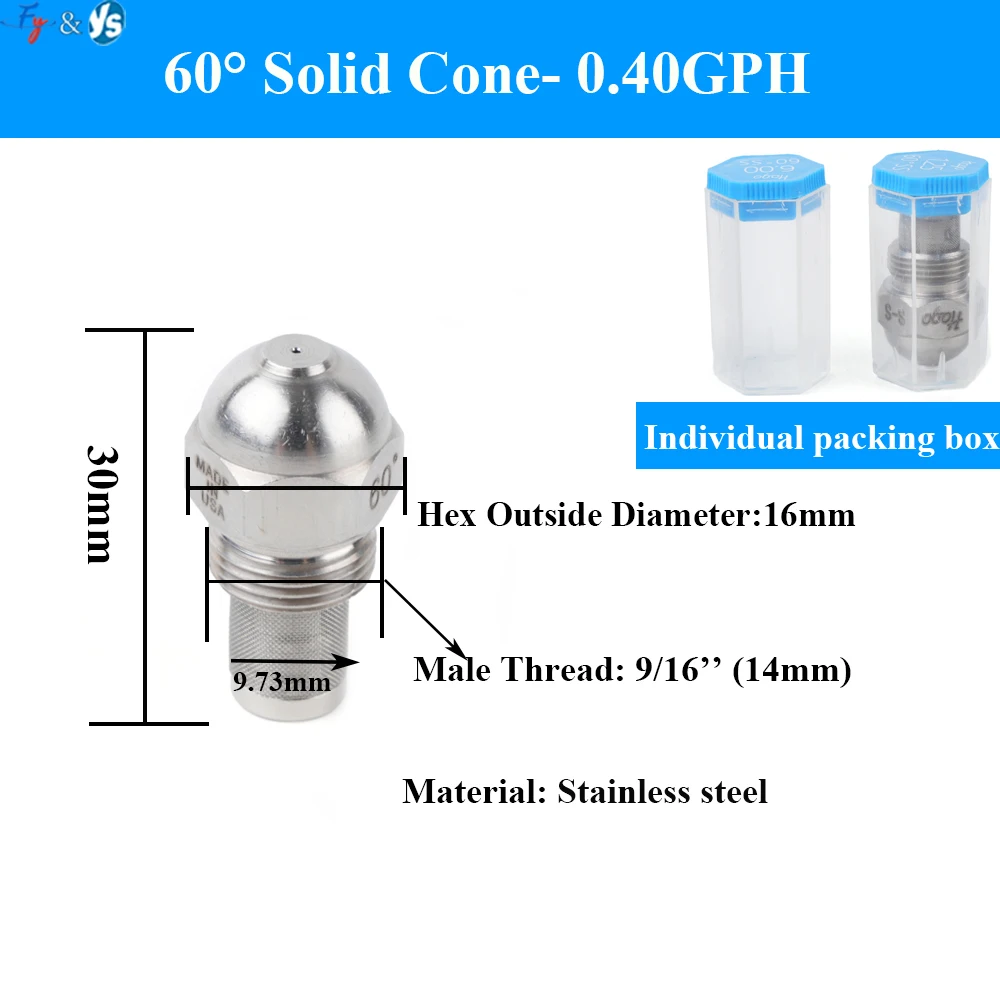 60 Degree Stainless Steel Oil Burner Spray Nozzle Atomizing Spray Nozzle Burner Diesel Heavy Oil Waste Oil Burner Nozzle