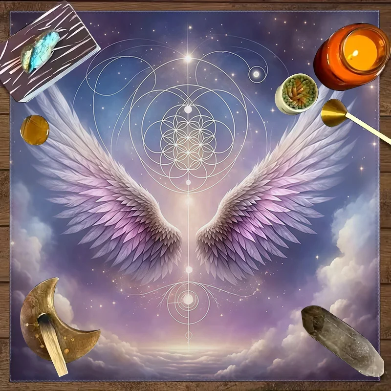 Nappe de table VIKAMA Ailes d'Ange Fleur de Vie pour cartes de tarot, tapis d'autel énergétique spirituel, tapis de méditation et de divination pour cérémonies