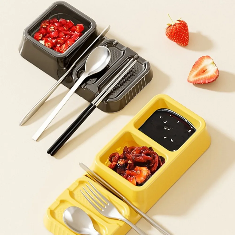 

4PCS Simple Plastic Hot Pot Dipping Bowl Solid Color Stackable Seasoning Dish Square Sauce Separate Grid Plate Adult