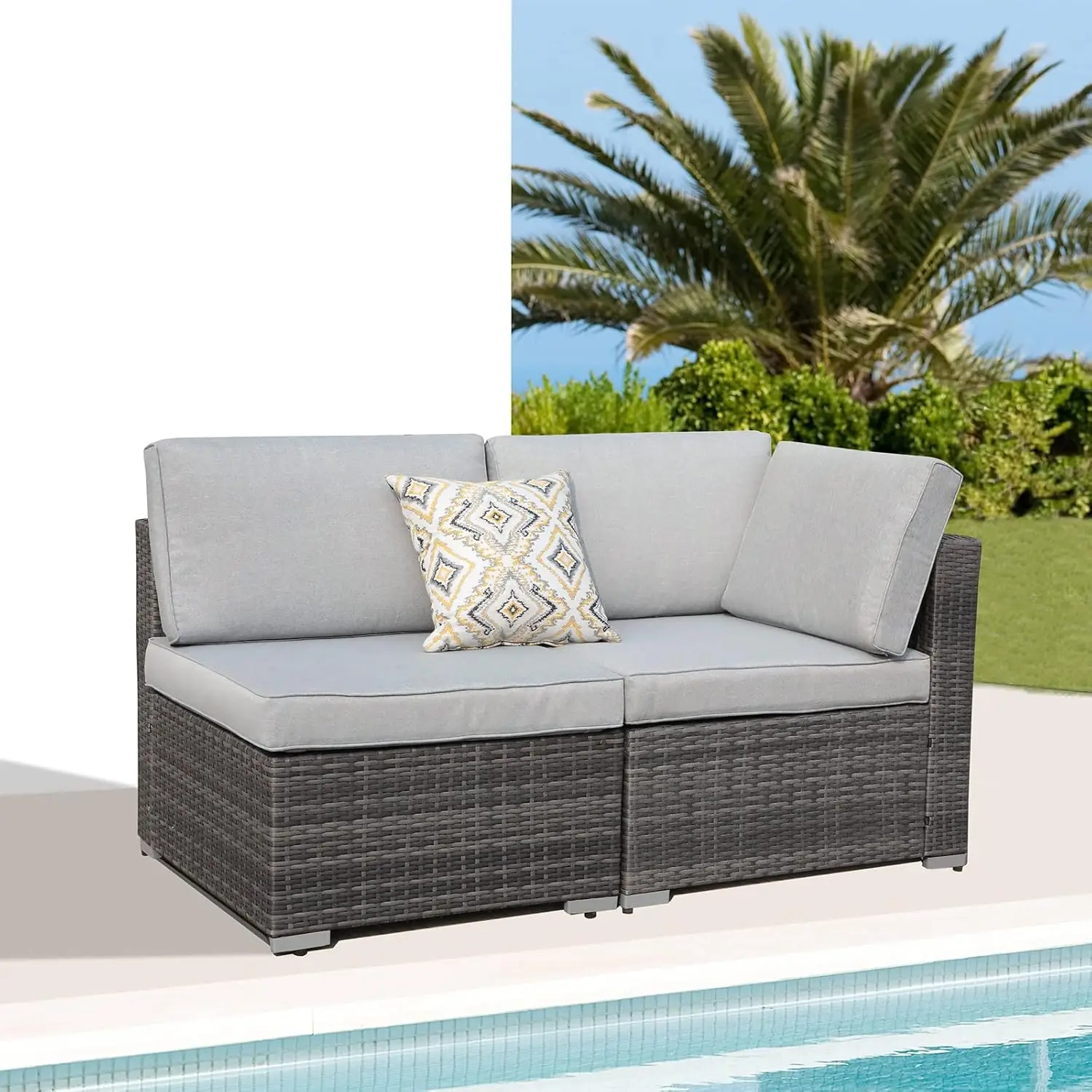 2 Stück Terrassen möbel Set, Outdoor-Schnitts ofa, Allwetter Grey Pe Wicker Rattan Gespräch Set für Veranda Balkon Garten