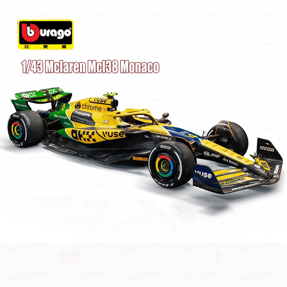 New 1/43 Bburago Mclaren Mcl38 Monaco Grand Prix 2024 Car Toy F1 Alloy Racing 4# Lando Norris 81# Oscar Piastri Diecast Car Mode