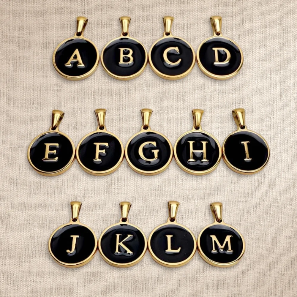 Tarnish Free Bulk 26 pcs/lot A-Z Initial Letter Charms Stainless Steel 18K Gold Plated Alphabet Pendant for DIY Jewelry Making