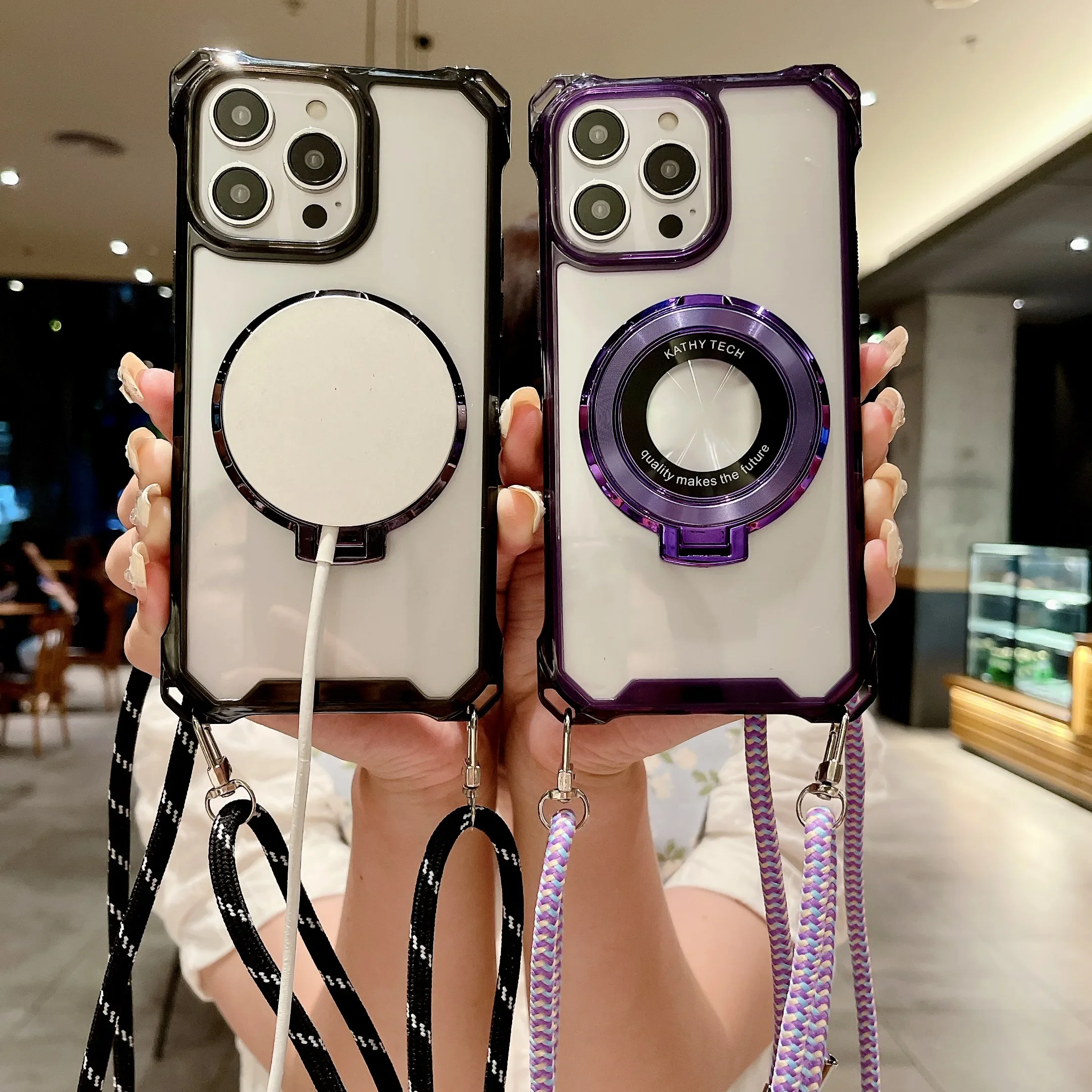 Crossbody Lanyard Magnetic Phone Case for IPhone 16 15 14 Plus 13 12 11 Pro Max X XS XR 7 8 Plus Ring Shockproof Cover