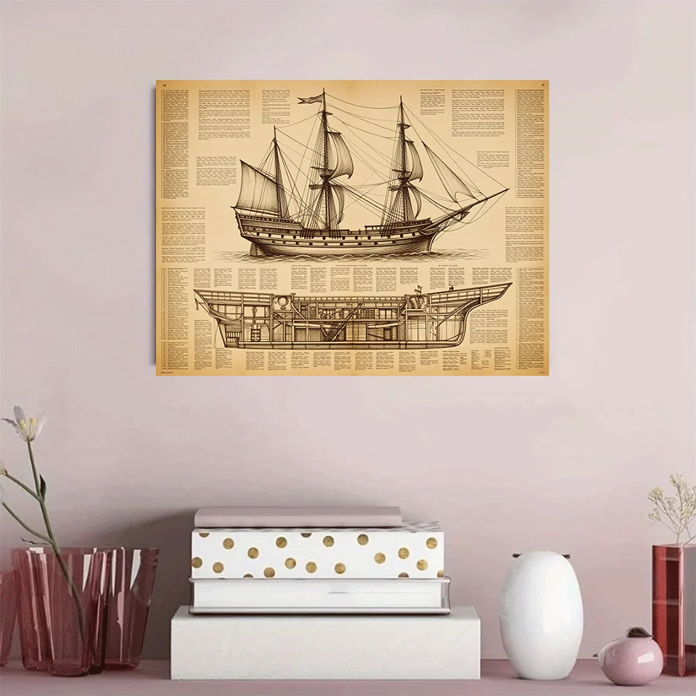 1PC-Unframed Canvas poster wall decoration  Vintage Ship Blueprint Sailing Vessel Design Nautical Art Print
