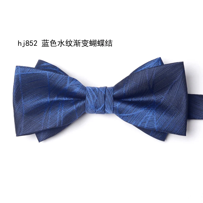 Deep Blue Wave Pattern Double-layer Bow Tie Men's Fashion Wedding Banquet Suit Shirt Collar Accessories British Style Bow Tie