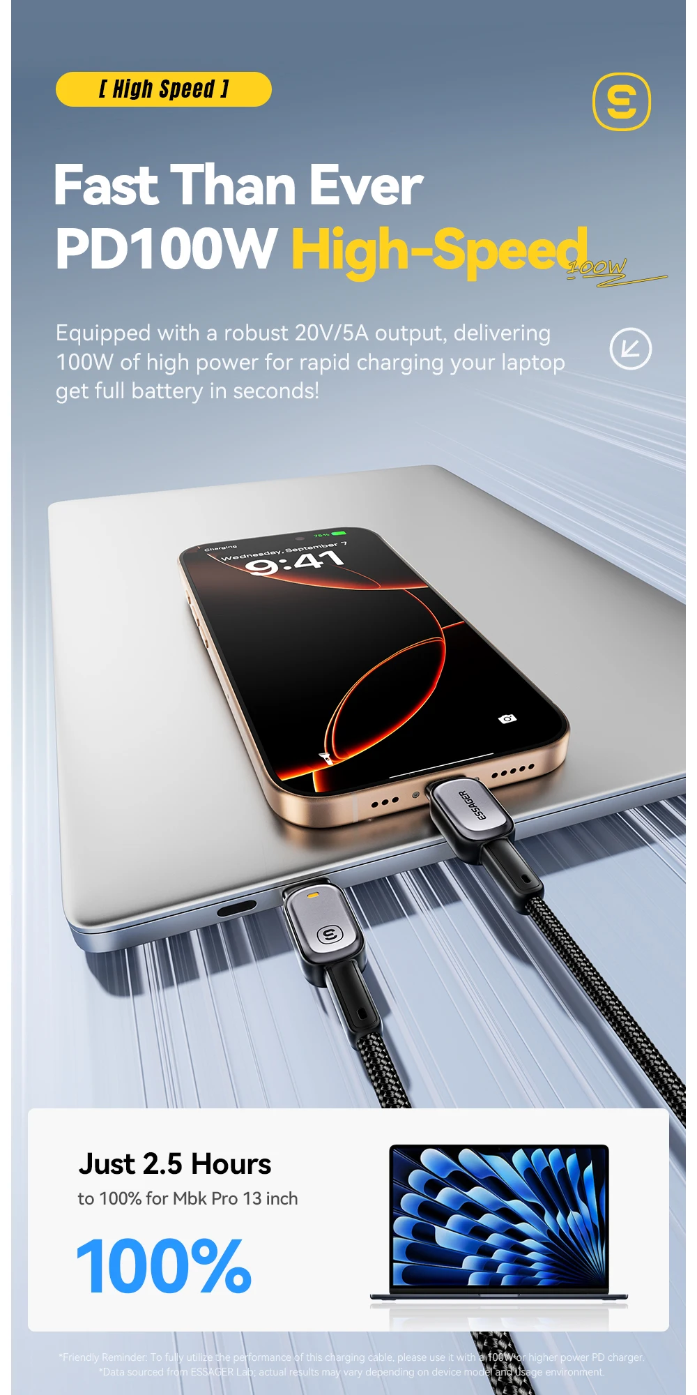 Essager 100W Typ-C-zu-Typ-C-Kabel für iPhone 16 15 Xiaomi Samsung Huawei PD Schnellladung für Macbook Tablet Laptop LED-Kabel – Detail 3