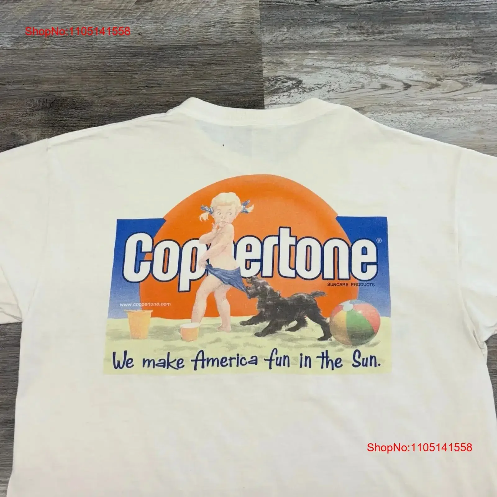 

Винтажная белая мужская футболка Coppertone Girl Dog XL с солнцезащитным кремом, пляжная промо-футболка, винтажная стираная эластичная универсальная уличная одежда