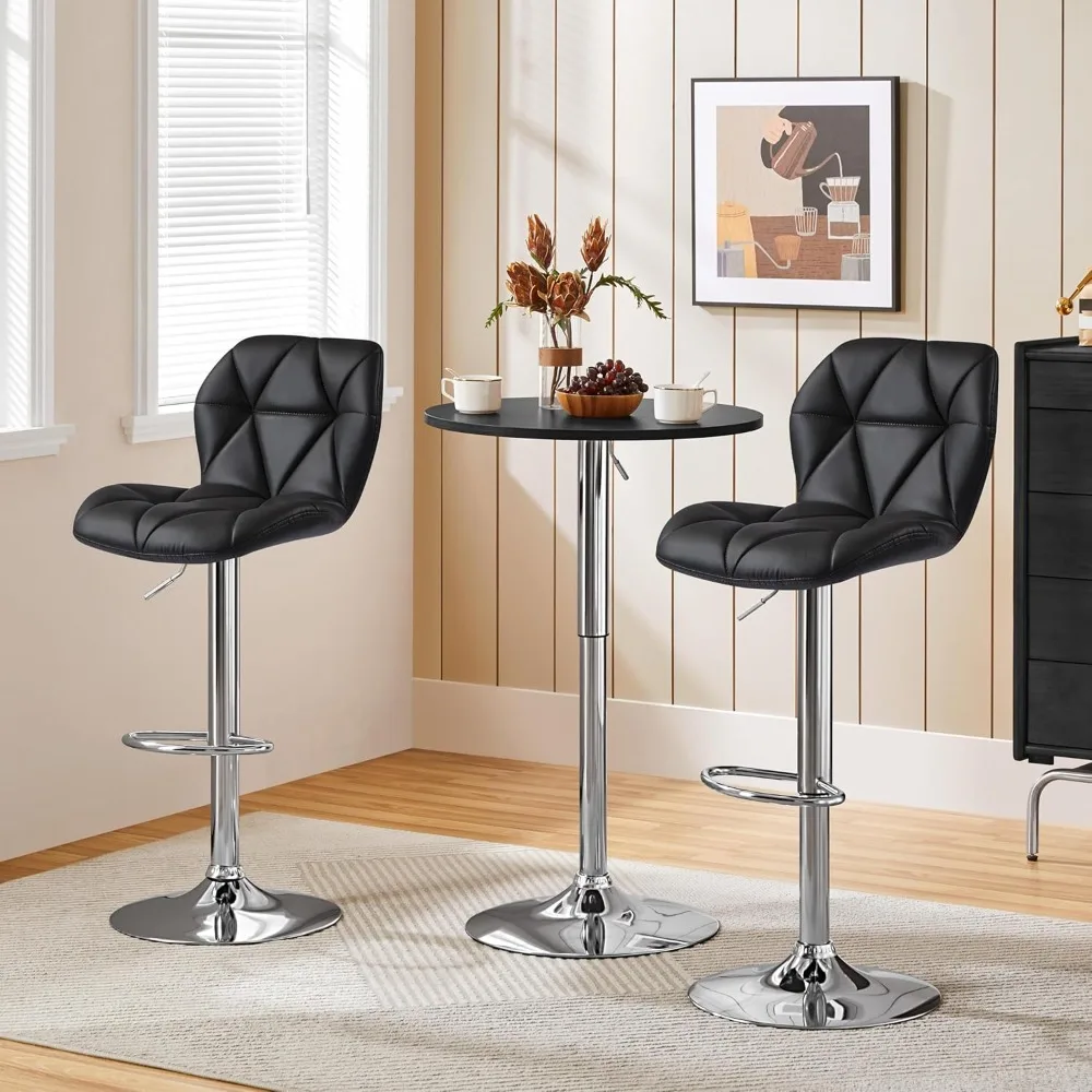 Modern Counter Stools with Back and Footrest， Adjustable PU Leather Swivel Barstools