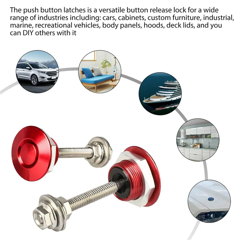 

8X Quick Release Push Hood Latch Button Car Pin Bonnet Lock Bumper Clip Latches Red