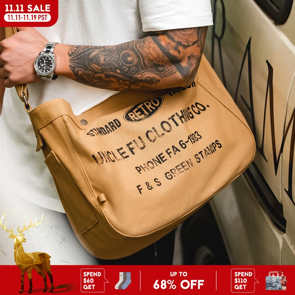 

Винтажная холщовая сумка Maden в стиле унисекс большой вместимости с буквенным принтом, сумка через плечо для компьютера, дорожные сумки через плечо