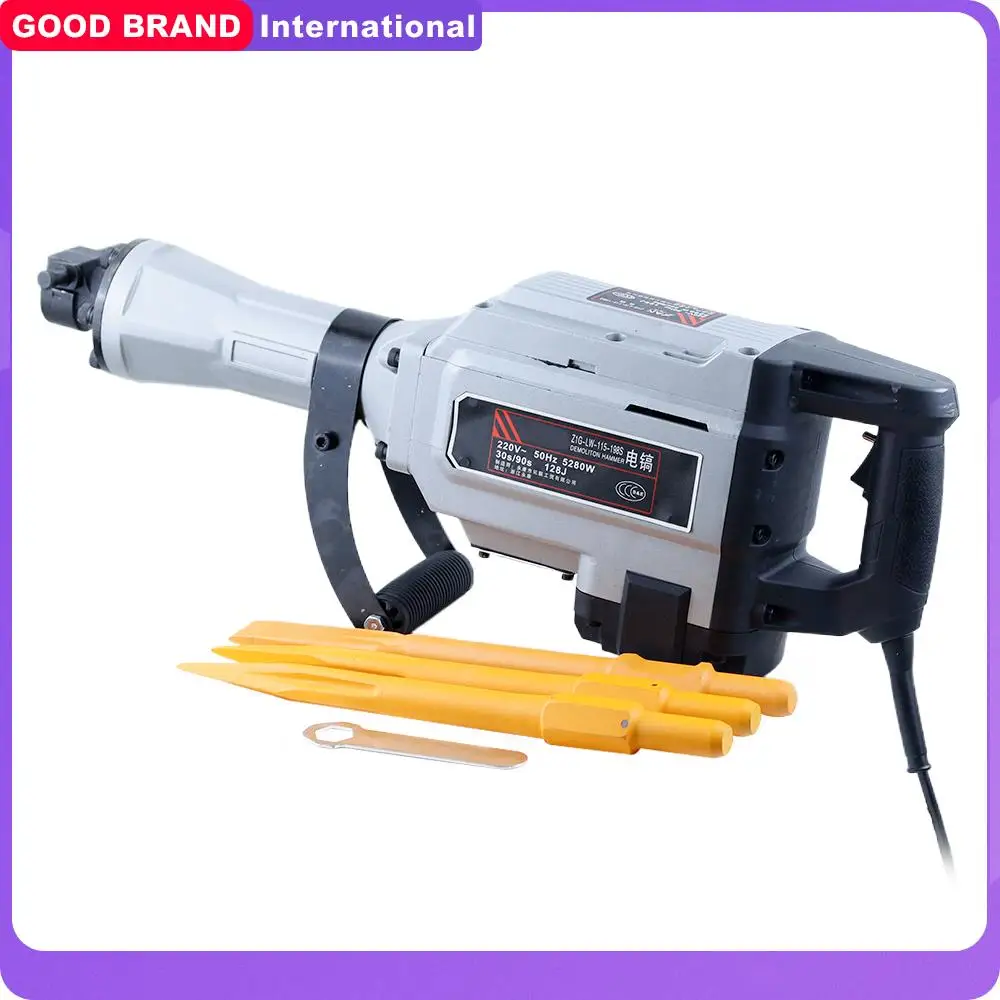 Martelo de demolição elétrica, broca com 3 cinzéis, martelo resistente, disjuntor de concreto, lascar picaretas de impacto