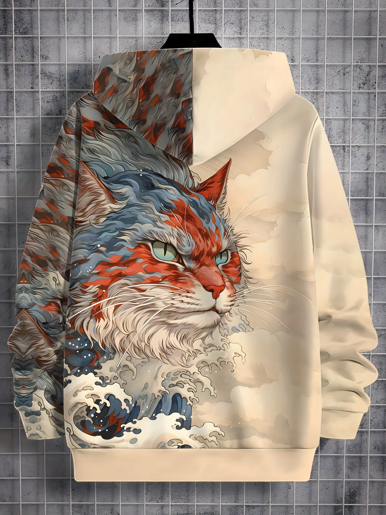 

Модная мужская толстовка с 3D принтом королевского кота, повседневный топ с длинными рукавами, животным принтом и капюшоном на спине