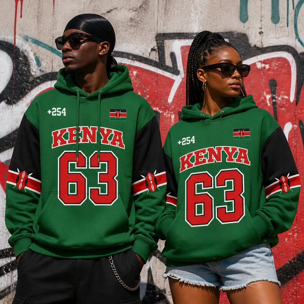 Kenyan Flag Pattern Print Long-Sleeved Pullover Sweatshirt for Men and Women, Party Outfit, Autumn New Fashion Street Style