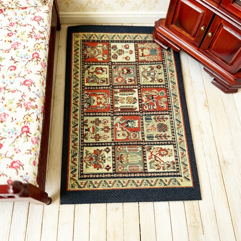 1:12 Dollhouse Mini Persian Woven Rug Vintage Carpet Mat Doll House Floor Decor Accessory for Miniature Scene Diorama Decoration