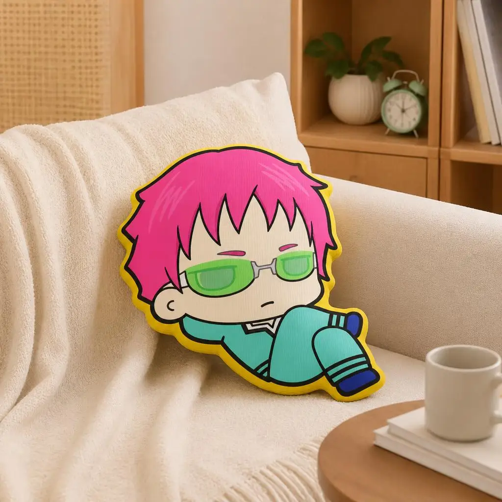 Saiki Kusuo Lazy Chibi Shaped Pillow Cushion Novelty Stuffed Pillows for Sofa Bed Home Decor Children's Room Gifts
