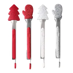 1PCS Silicone Food Clip Christmas Style Baking Tongs Stainless Steel Bread Clamp Heat Resistant Barbecue Clip