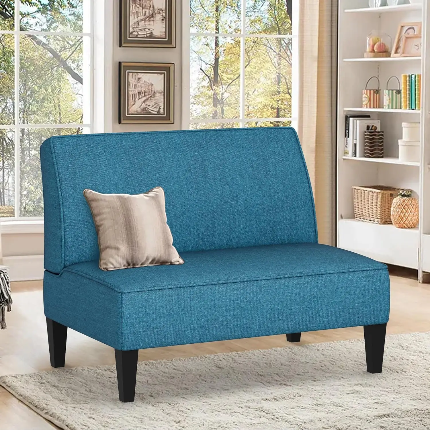 Furniture Small Loveseat Sofa, Upholstered Small Sofa Couch Mini Love seat Sofas for Bedroom Living Room (Blue)