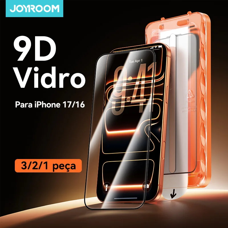 Joyroom 3/2/1PCS Película de Vidro HD Anti-Poeira para iPhone 17 16 Pro Max Protetor de Tela de Vidro Temperado de Cobertura Total para iPhone 17 Pro Max