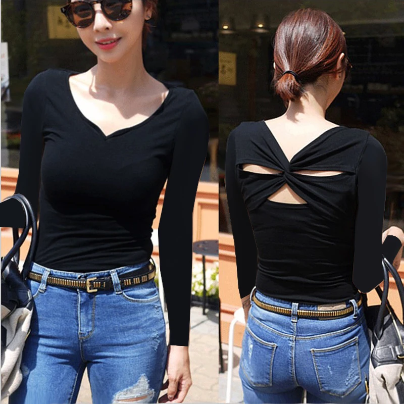 Latin Shirt Women New Summer V-neck Loose Short Sleeve White T-shirt Women Korean Top Casual Cutout Open Back Tops T Shirt Women