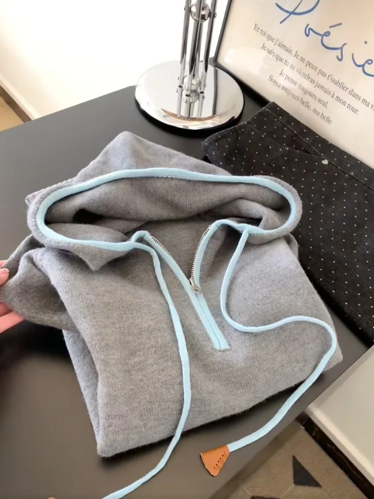 Trendy ort gebreide trui dames herfst winter nieuwe Sle casual chique kleur Blo hoodie faionable veelzijdige top voor meisjes