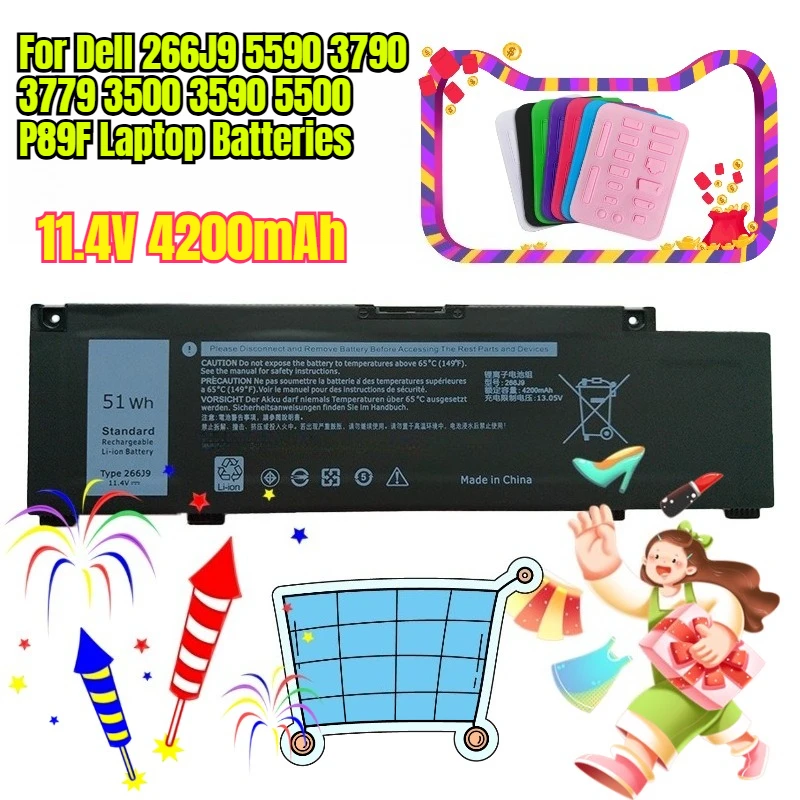 

11.4V 4200mAh for Dell 266J9 5590 3790 3779 3500 3590 5500 P89F Laptop Batteries